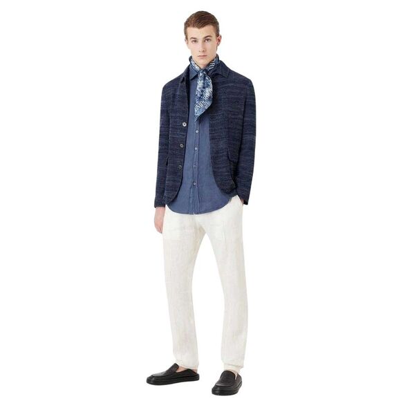 Emporio Armani Mens Plain Cotton Shirt / Blue - Picture 5 of 5